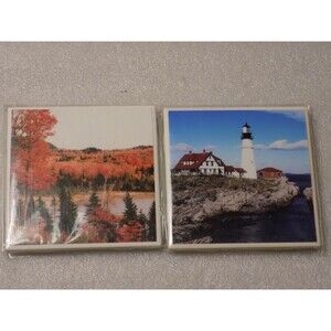 Lot Of 2 Maine Ceramic Porcelain Tiles Decor Landscape Scenery